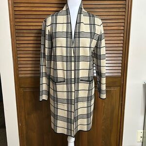 SIONI Tan and Black Open Front Plaid Long Sleeve Cardigan Sweater Jacket Size S